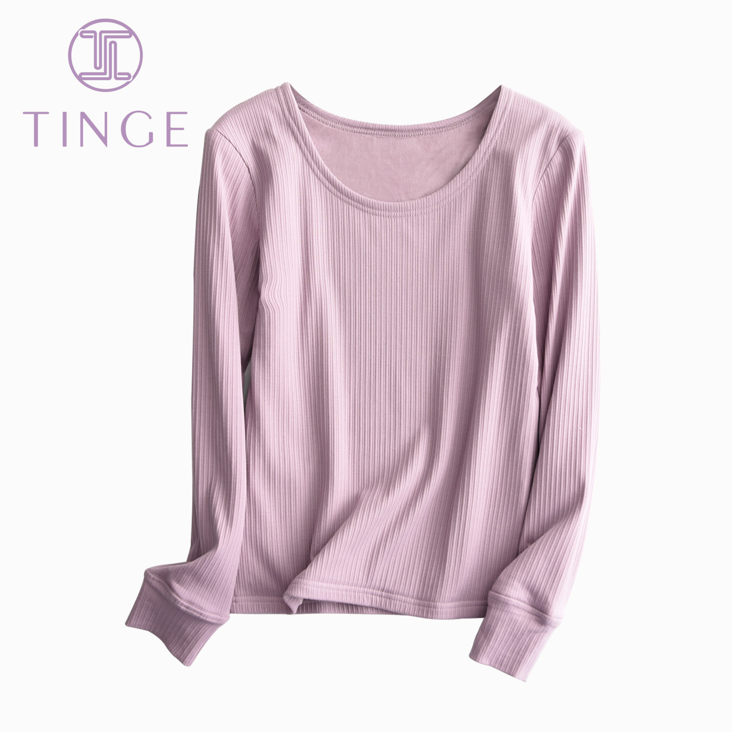 tinge秋冬加绒加厚保暖内衣女士秋衣上衣内搭棉质长袖紧身打底衫