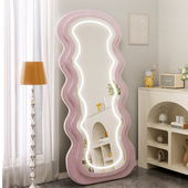 网红波浪LED智能触摸屏全身镜带灯穿衣镜女生异形带灯落地镜子