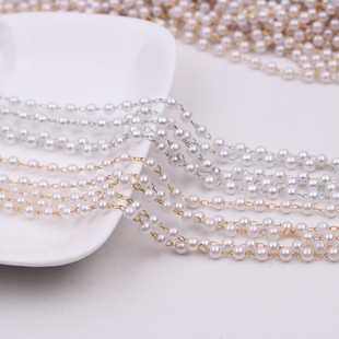 4mm金属仿珍珠链条汉服发簪串珠隔珠夹珠链飘带古风发饰流苏材料