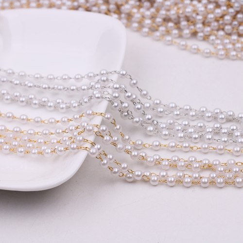 4mm金属仿珍珠链条串隔珠夹珠链