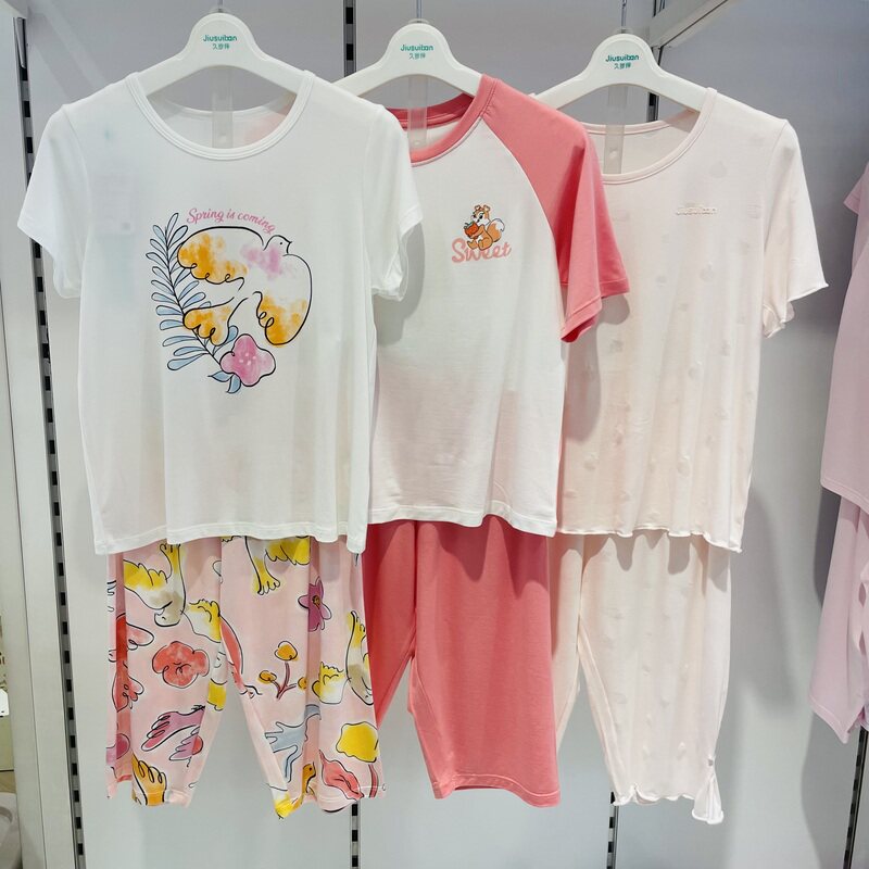 久岁伴国内专柜正品代购2025夏款女童短袖七分裤宽松休闲居家套装