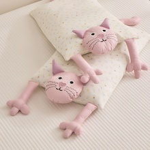 可爱猫咪全棉双层纱荞麦皮枕儿童纯棉低枕芯单人可拆卸一对小枕头