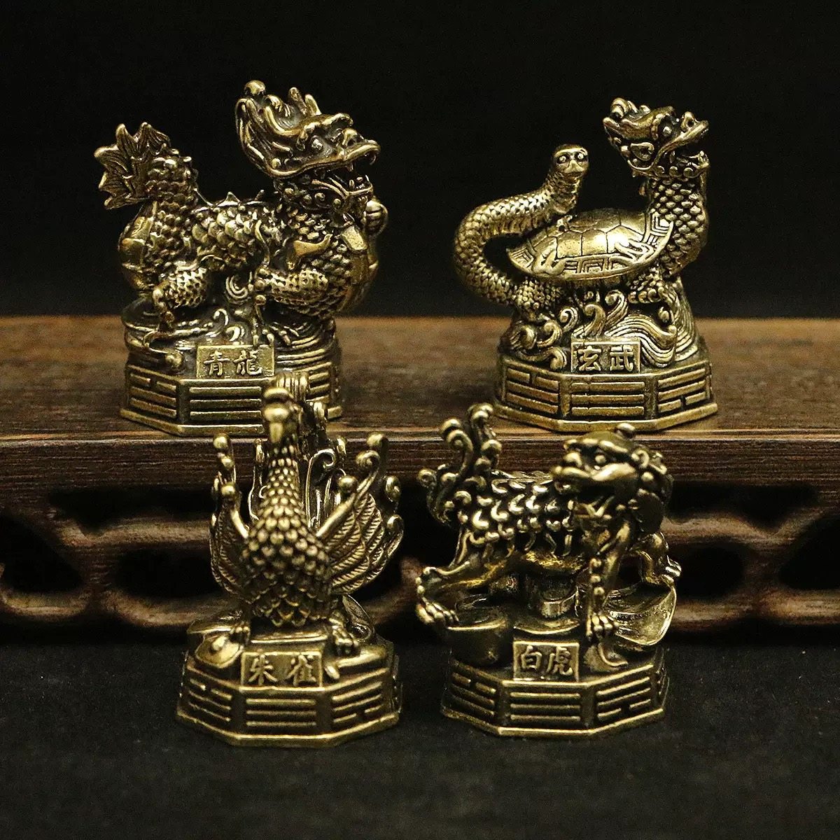 黄铜四神兽摆件青龙白虎朱雀玄武客厅家居装饰桌面做局四方兽铜器
