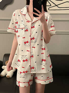 helloKitty睡衣女夏季纯棉短袖可爱卡通凯蒂猫夏天薄款家居服套装