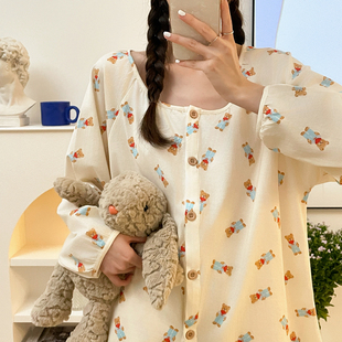 纯棉睡衣女春秋新款 全棉宽松可爱小熊少女学生长袖 长裤 家居服套装