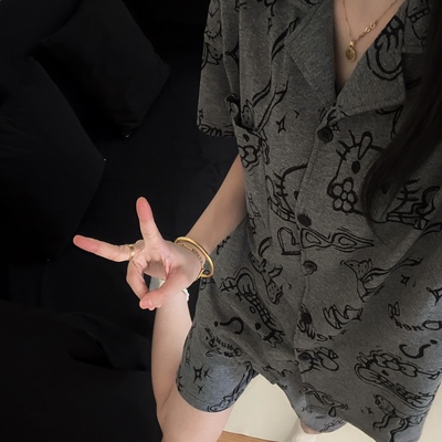 高级感灰色涂鸦hellokitty纯棉睡衣女夏季新款短袖短裤家居服套装