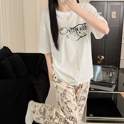 HelloKitty凯蒂猫睡衣女夏季纯棉短袖长裤可爱卡通家居服两件套