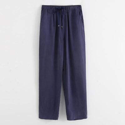 夏季新款男士铜氨丝休闲裤宽松真丝长裤松紧腰桑蚕丝直筒长裤薄款