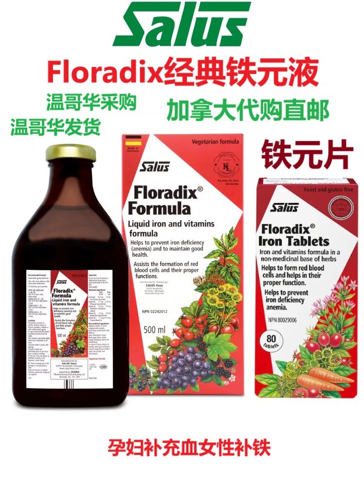 德国Salus莎露斯Floradix铁元液/片加拿大代购直邮液体铁孕妇可用