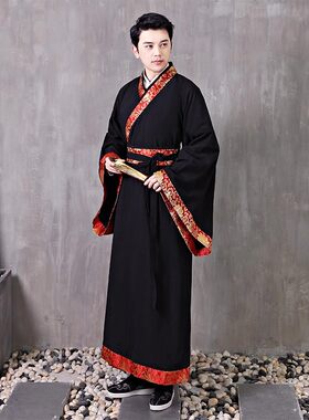汉服男成人直裾深衣棉麻书生