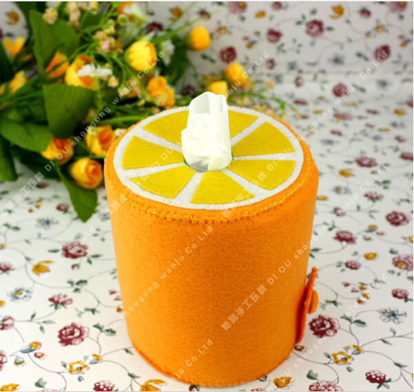 金涵不织布材料包手工diy家居布艺纸巾盒套 橙子圆形纸抽盒