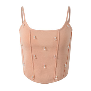 显瘦短款 2025夏季 饰气质减龄修身 纯欲甜辣珍珠装 吊带背心上衣 新款