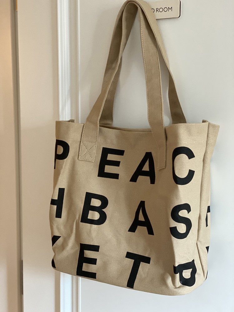 新款ins风韩国peachbasket横版字母托特帆布包学生大容量单肩袋女