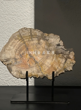 中古风新中式天然木化石摆件玉璧装饰品售楼处样板间玄关书柜饰品