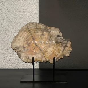 中古风新中式天然木化石摆件玉璧装饰品售楼处样板间玄关书柜饰品