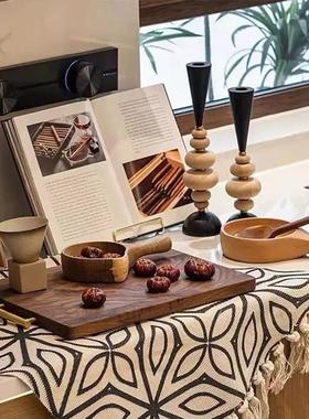 中古现代全屋定制设计样板间侘寂风烛台软装吧台边柜仿真干果摆件