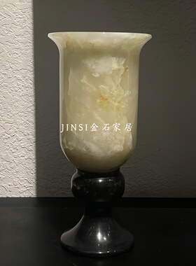 中式法式玉石花器花瓶摆件