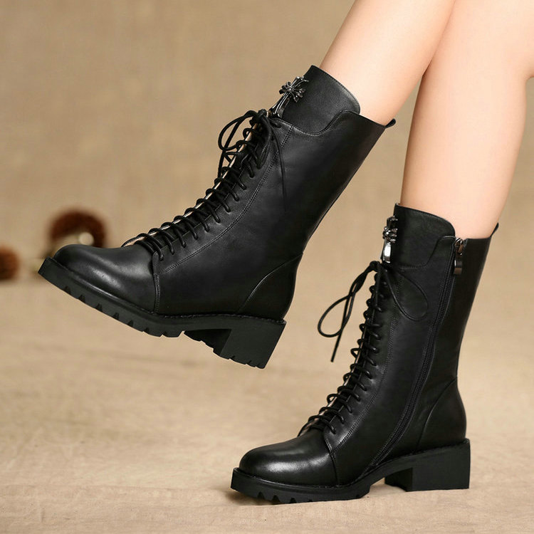 思卡琪头层牛皮帅气马丁靴女靴子