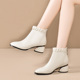女靴子 女单靴白色真皮短筒靴百搭大码 圆头短靴女粗跟鞋 子秋冬新款