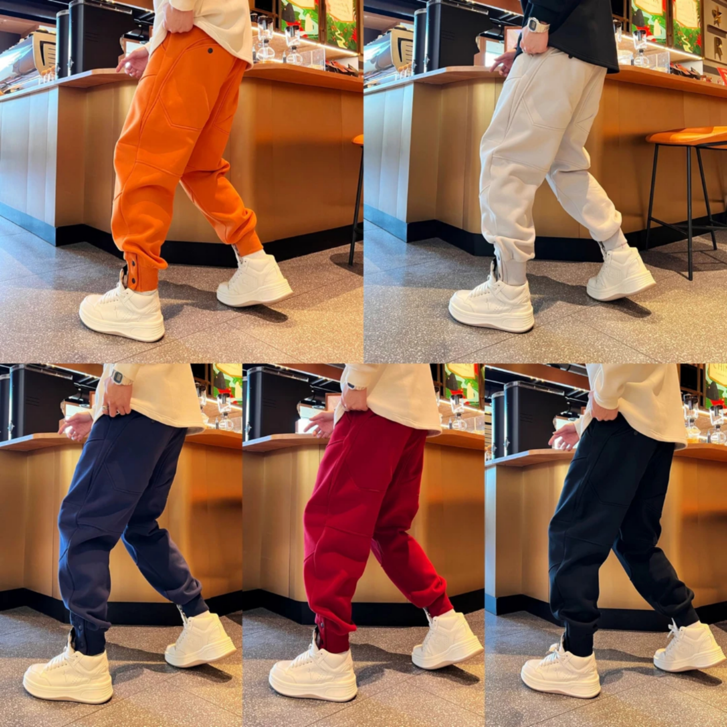 冬季新款百搭时尚潮流个性简约宽松加绒加厚拼接束脚男款休闲卫裤