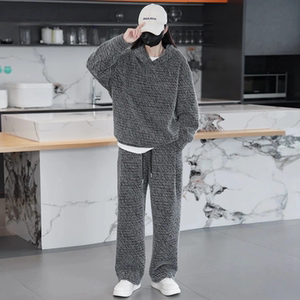 冬季时尚潮流高品质套装彩织小香风休闲连帽卫衣两件套男女同款潮