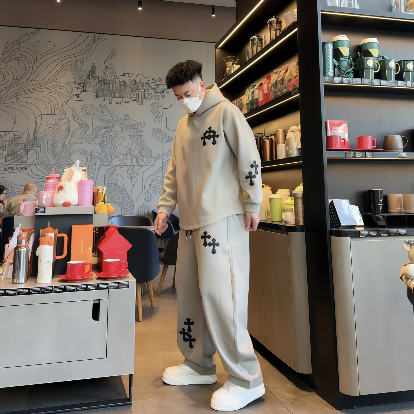 男款套装冬季加绒保暖时尚韩版休闲连帽卫衣卫裤一整套青年穿搭