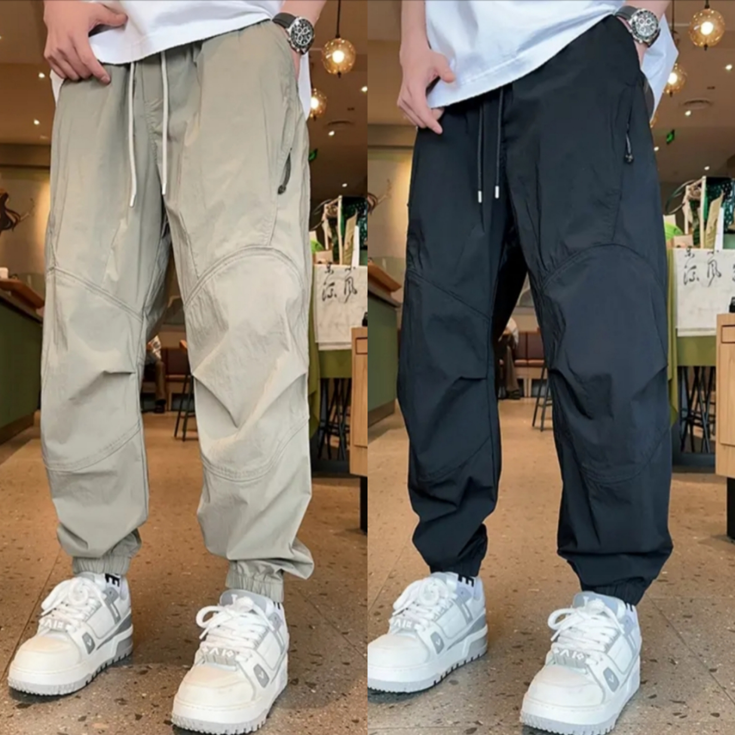 秋季新款宽松束脚工装裤潮牌时尚百搭速干拉链口袋休闲裤男美式潮