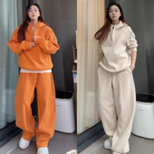 休闲弯刀裤 情侣款 休闲运动套装 男纯色拉链帽衫 直播间同款 冬季