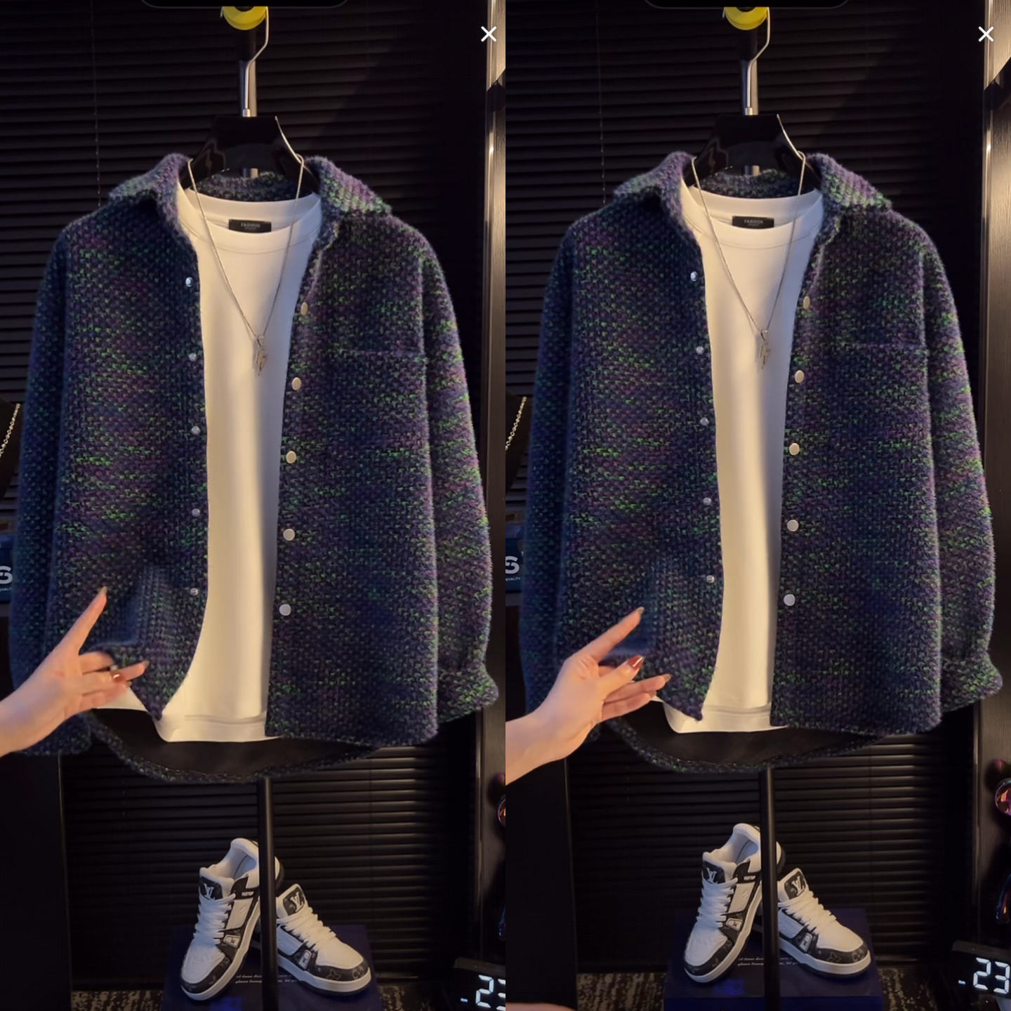 直播间同款秋季格子小香风外套编织设计时尚潮流休闲百搭男士上衣