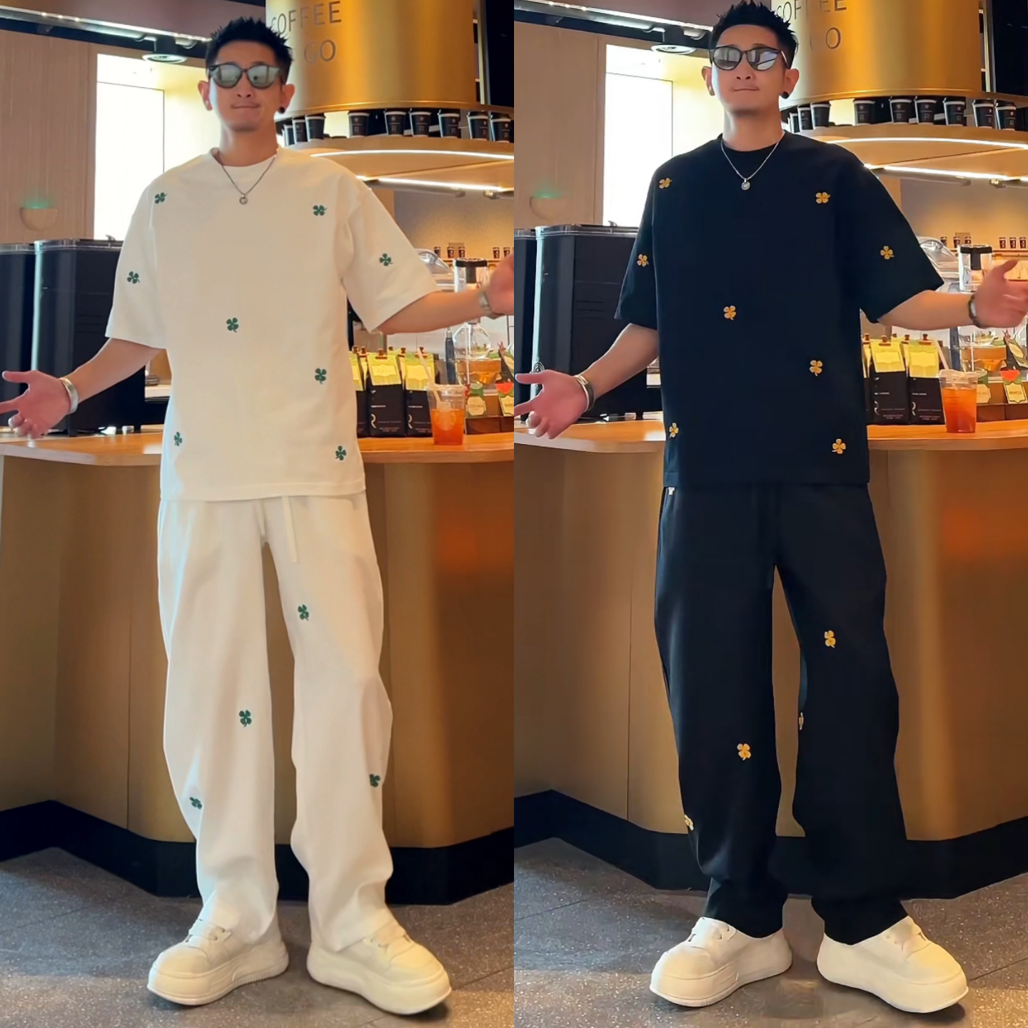 春季男士四叶草短袖休闲裤套装