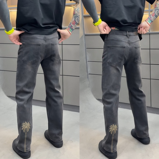 直播间同款 牛仔裤 秋冬新款 休闲百搭黑灰色直筒刺绣男士 潮 时尚