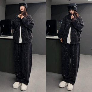 冬季 两件套情侣款 立领加厚套装 外套休闲裤 彩织拉链开衫 直播间同款