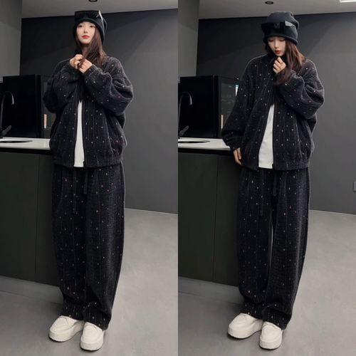 冬季立领彩织加厚套装男女同款