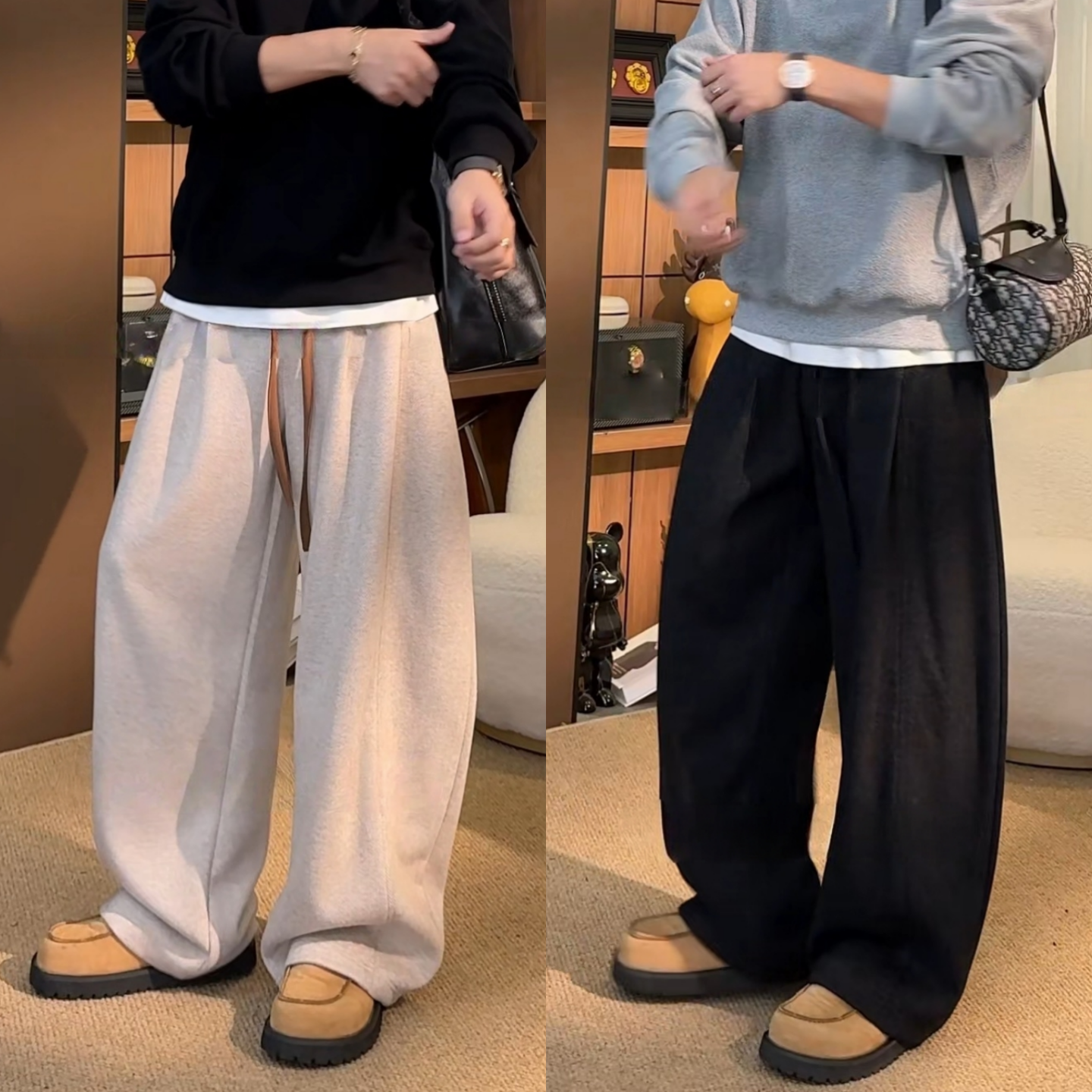 秋季慵懒风卫裤抽绳男女同款直筒休闲裤百搭垂感长裤小众设计感