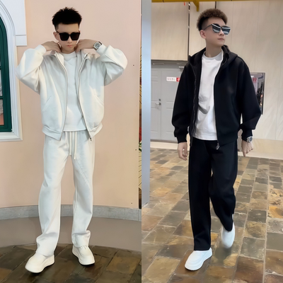 冬季时尚休闲运动加绒套装男士