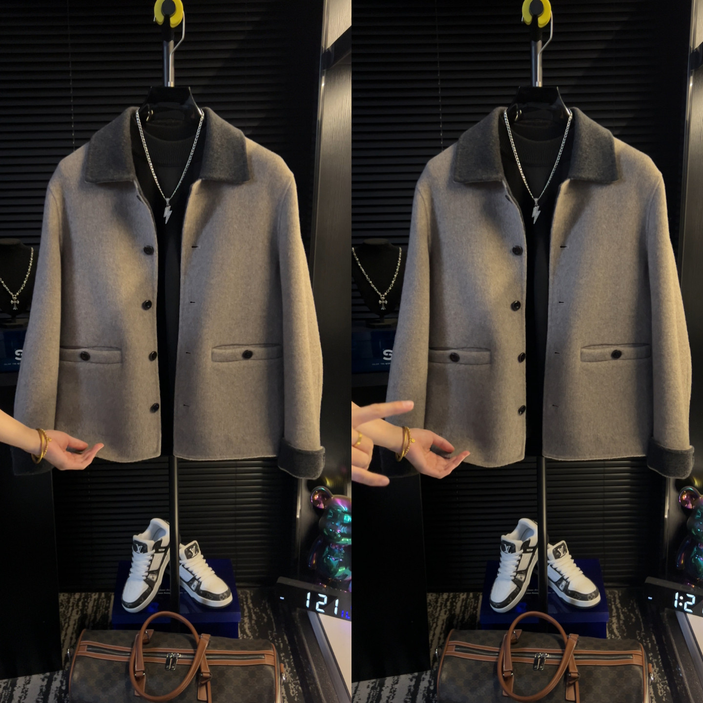 韩版小香风夹克男冬季新品厚款拼色时尚休闲翻领外套轻奢帅气百搭