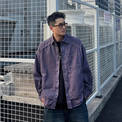 秋季男款假两件拼接休闲衬衫外套