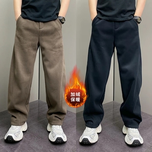 裤 加绒保暖直筒弯刀卫裤 高端潮流男装 简约百搭加厚休闲裤 子 男冬季
