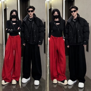 冬季新品简约高级感厚款百搭宽松垂感休闲裤男韩版小众直筒阔腿裤