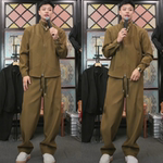 春季上新潮流百搭老钱风男士休闲运动套装拼接立领夹克长裤两件套