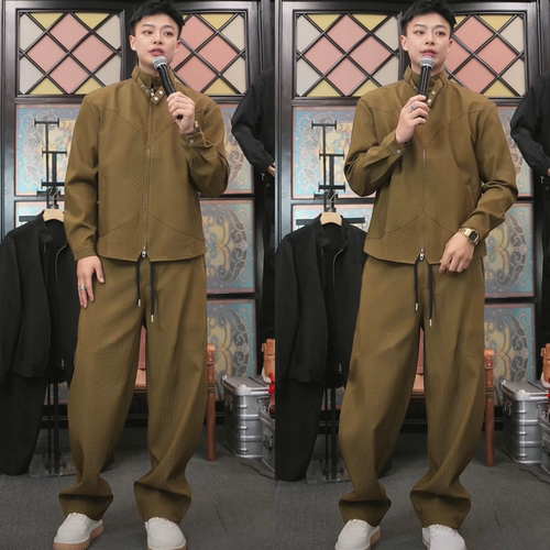 春季上新拼接立领夹克长裤两件套