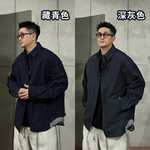 秋季百搭高街拼接设计条纹衬衫外套男休闲翻领衬衣小众设计感上衣