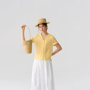 别致很仙 Bruland 半夏晴光 春夏黄色女衬衫 衬衣 上衣独特短袖