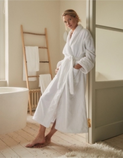 the white company代购纯棉睡袍浴袍快干吸水男女情侣款纯白系带