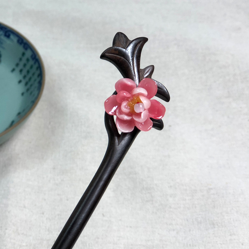 创意设计香草玉花黑檀木发簪民族风簪子复古发饰品古典汉服配饰