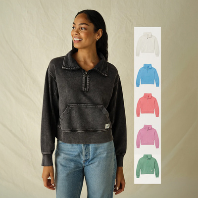 有机棉柔软水洗内毛圈 拉链半开高领漏斗领宽松长袖卫衣多色入