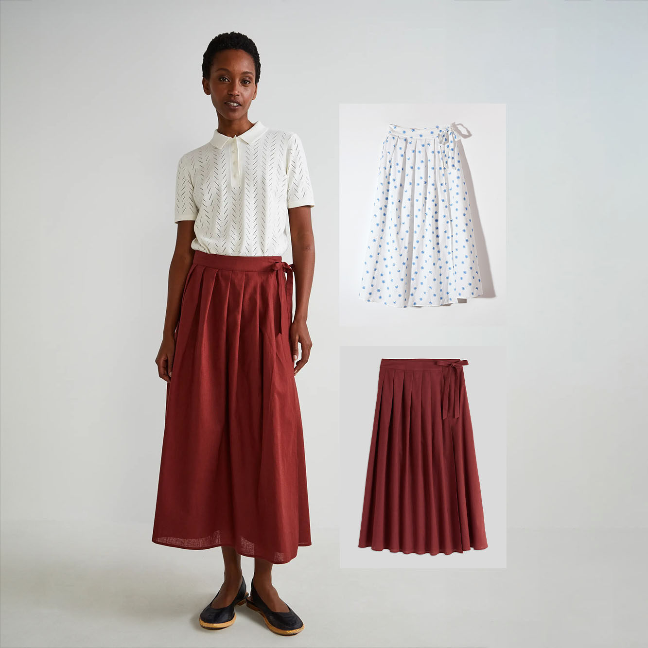 法国时尚棉麻质地中式风格裹身式中长款马面裙百褶半身裙