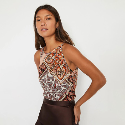 轻薄粘纤梭织布 经典佩斯利图案夏季舒适后纽扣背心无袖上衣