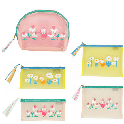 日本亚美网纱半透明收纳包文具笔袋化妆包印花随身便携收纳袋