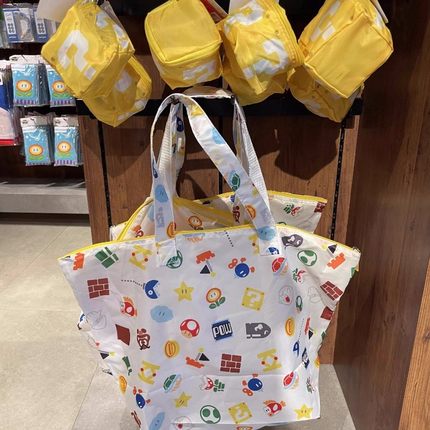 日本超级玛丽马里奥环保包拉链托特包轻巧便携折叠购物袋挂件包